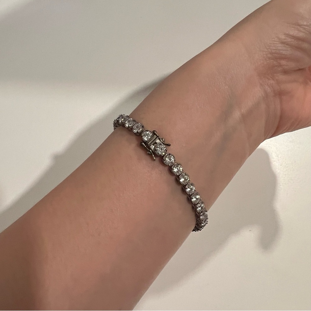 Diamonique Elegant Silver Tennis Bracelet - Picture 4 of 7